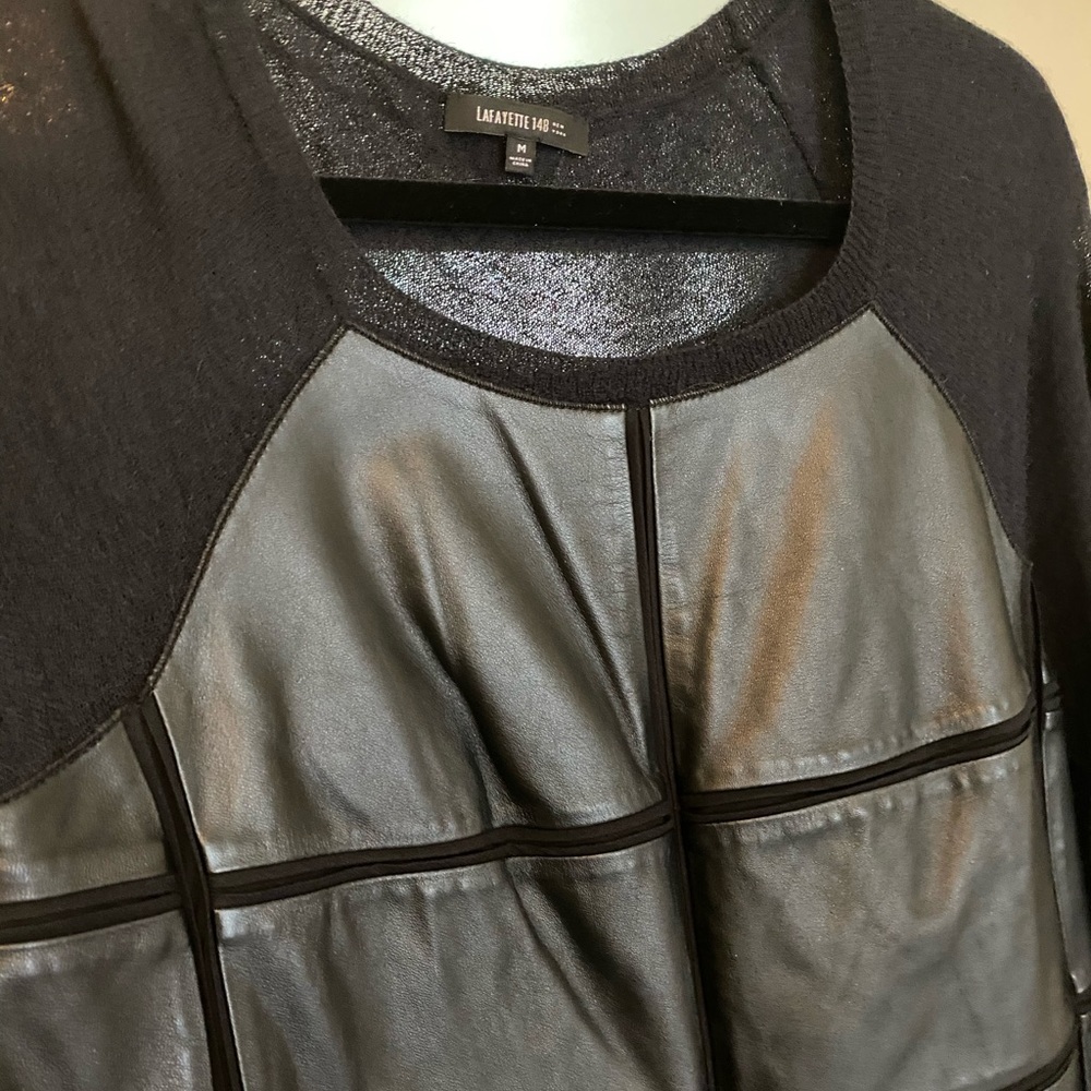 Lafayette 148 Leather Panel knit top